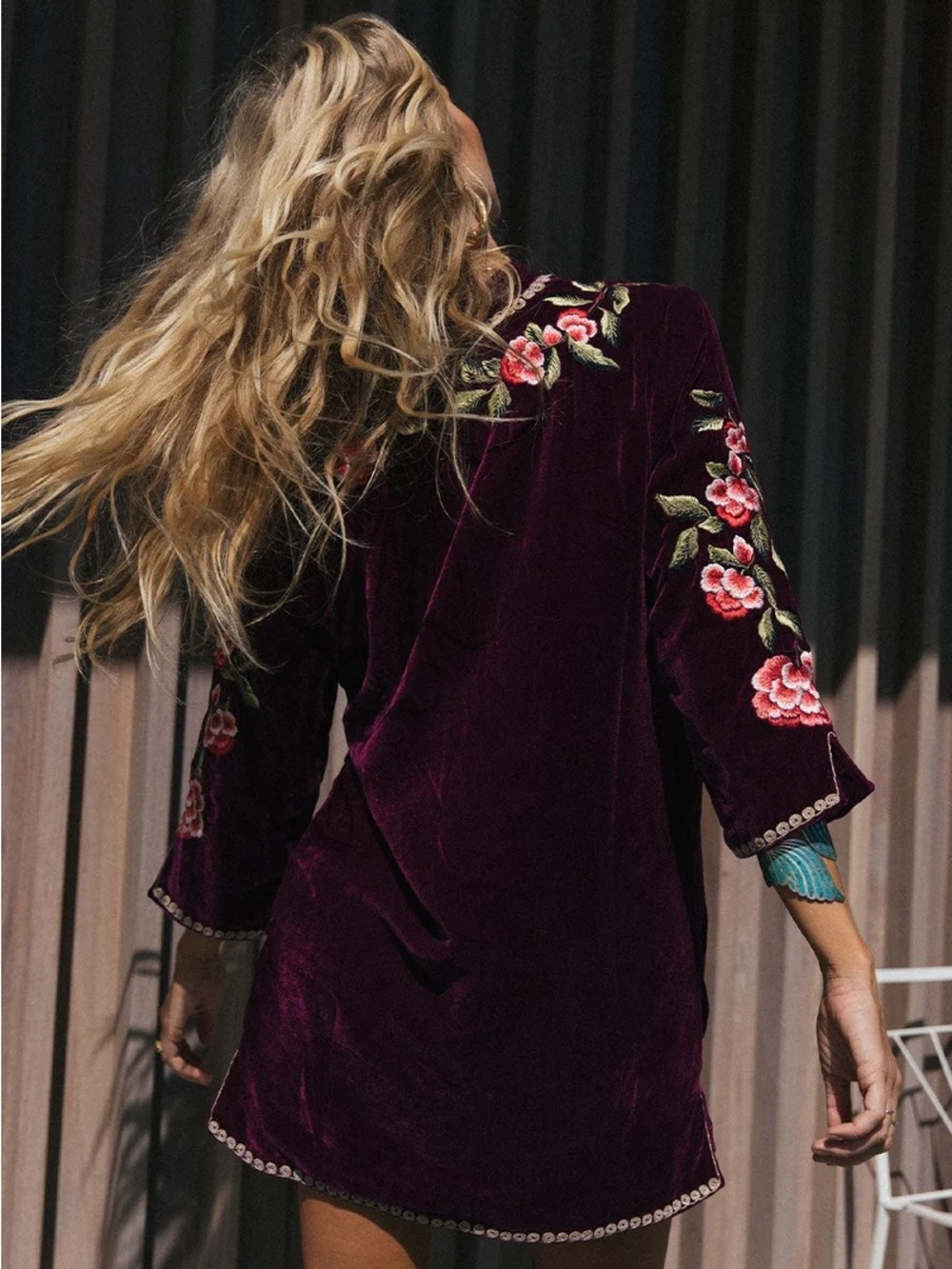 Chasing Unicorns 🥀 Like A Rolling Stone Silk Velvet Embroidered Tunic Dress sz M - Picture 6 of 17